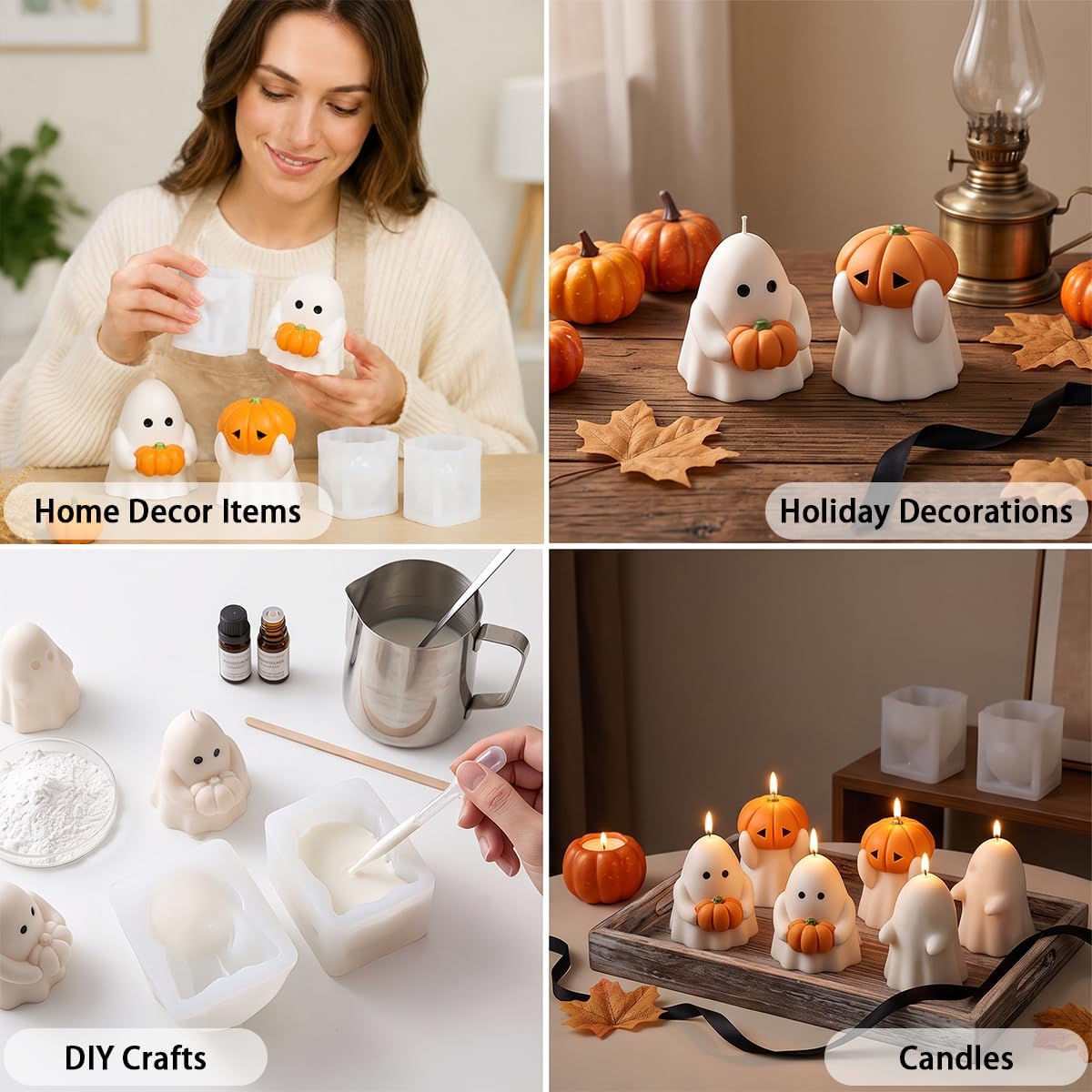 2 PCS Ghost Pumpkin Candle Molds Halloween Silicone Mold for Candle Making