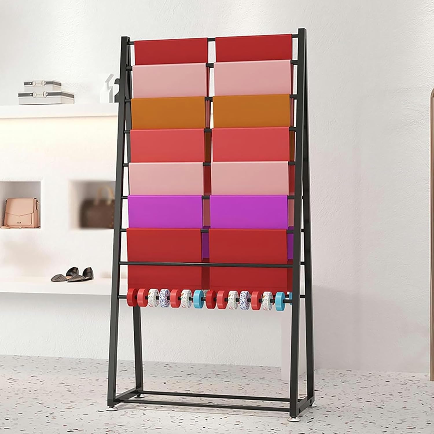 Extra Tall Double-Sided Wrapping Paper Ribbon Rack Holder, Freestanding Large Capacity Shawl Scarf Display Stand with Removable Crossbar, Flower Store/Gift Shop~/