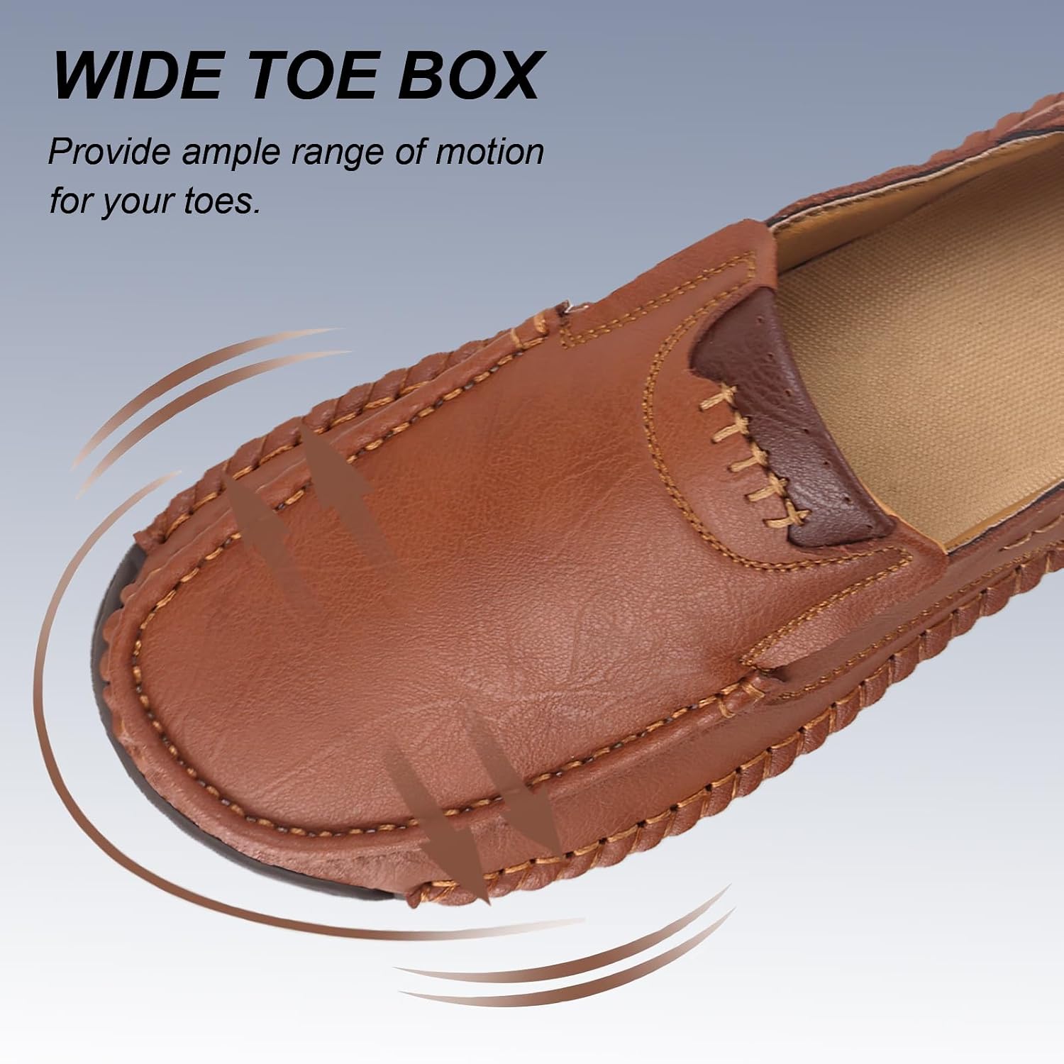 Men's Leather Wide Toe Box Slip On Driving Walking Lightweight Classic Vintage Outdoor Loafers Comfortable Casual Shoes