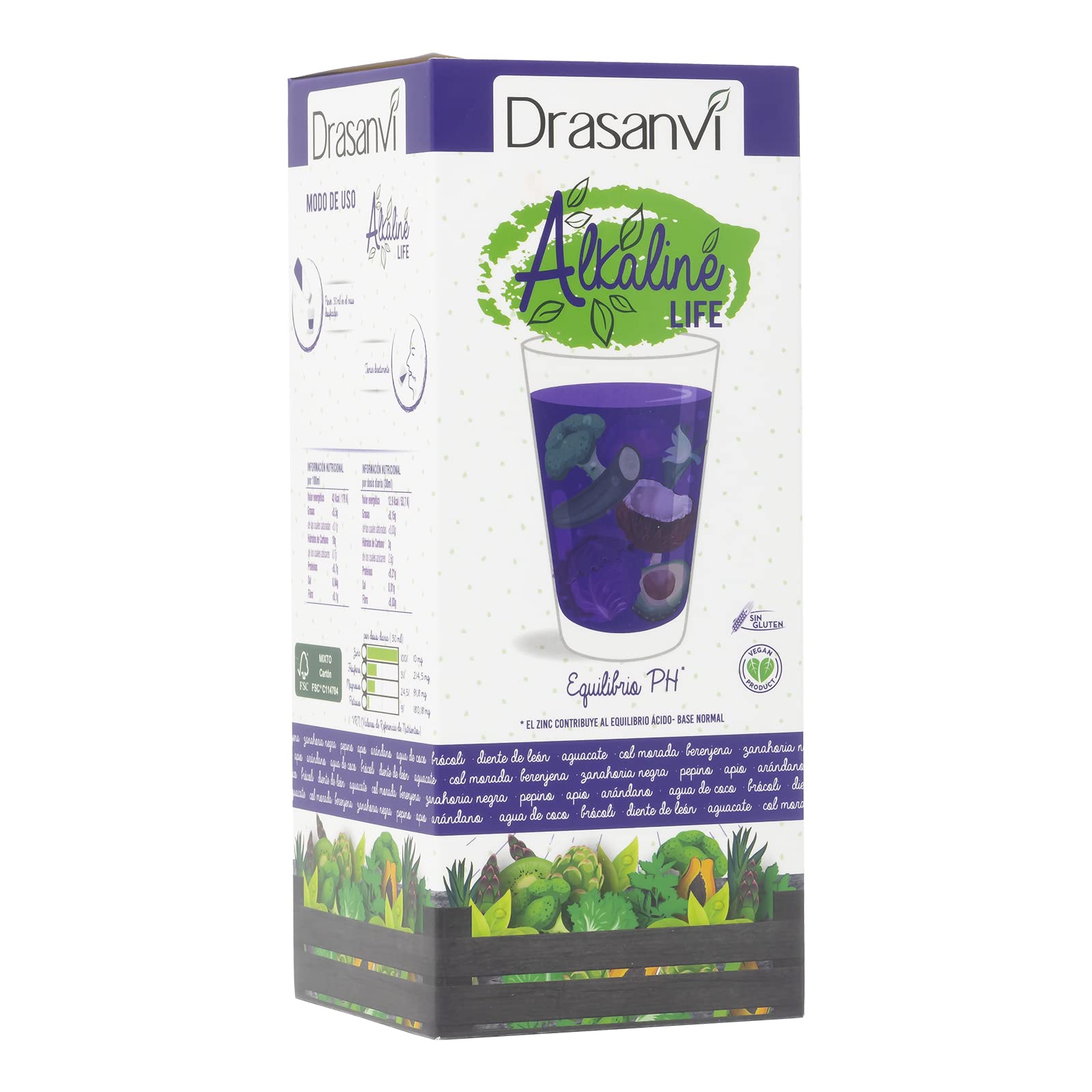 DRASANVI ALKALINE LIFE - Manzana + Mirtilo + Brócoli + Potasio + Magnesio - Ayuda a mantener el equilibrio ácido - base - 500ml