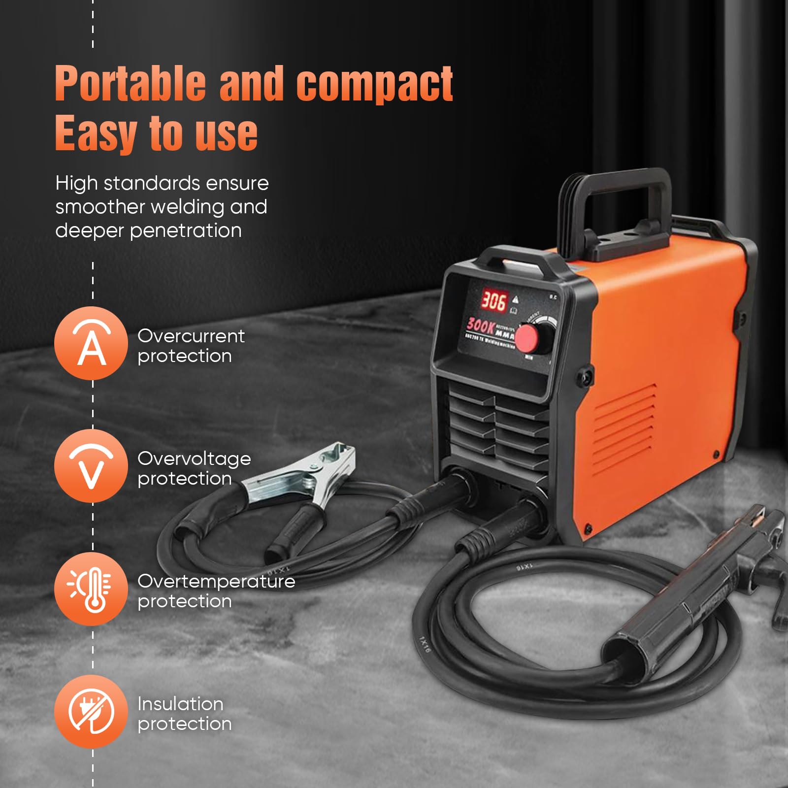 Poste à souder IGBT 300 A 220 V - Soudeur portable MMA avec démarrage à chaud et fonction anti-adhésive, électrodes IGBT DC, pour acier, acier inoxydable et fonte, écran LCD
