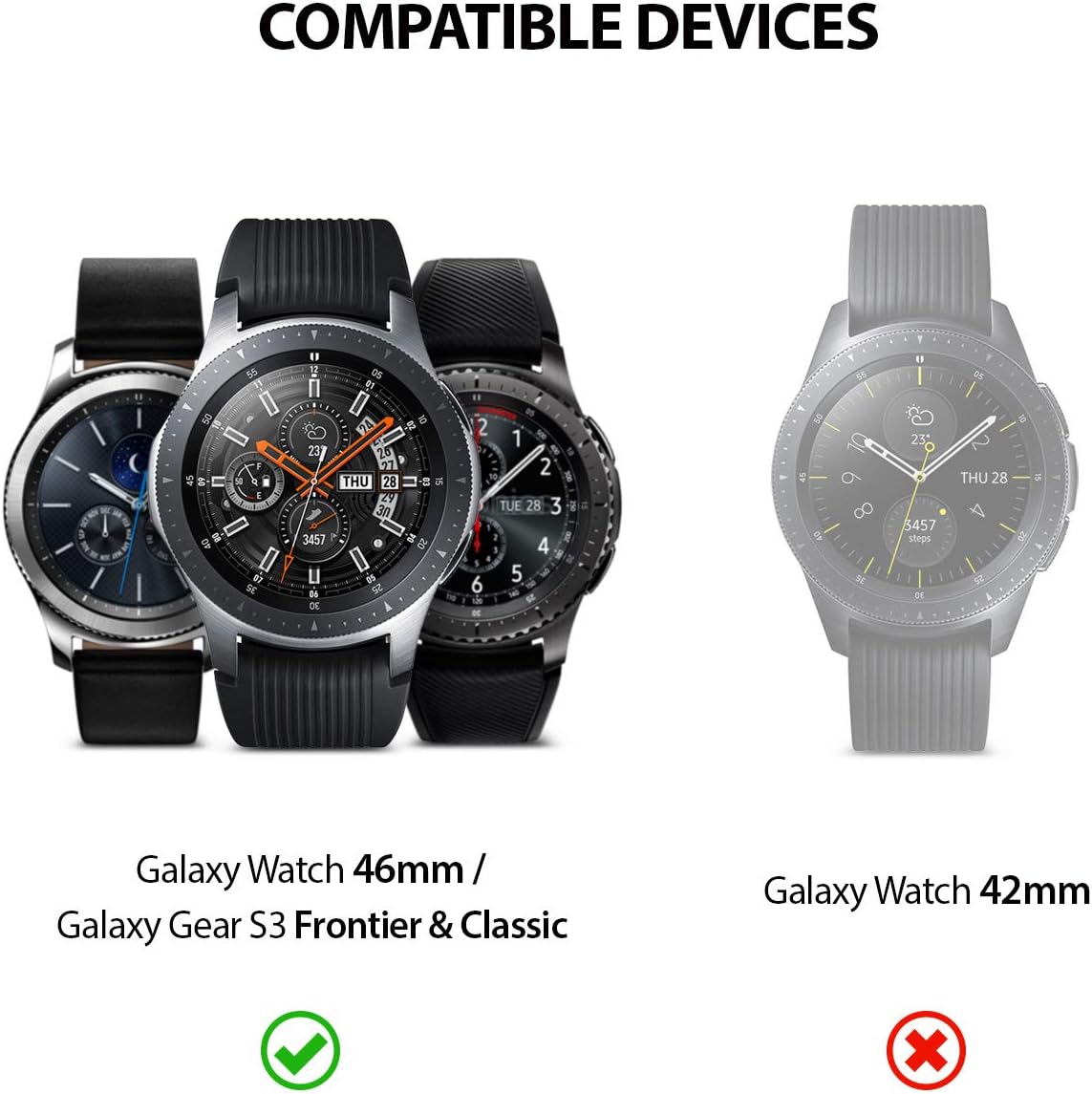 Ringke Bezel Styling for Galaxy Watch 46mm / Galaxy Gear S3 Frontier & Classic Bezel Ring Adhesive Cover Anti Scratch Stainless Steel Protection Tachymeter [Stainless] for Watch Accessory GW-46-04