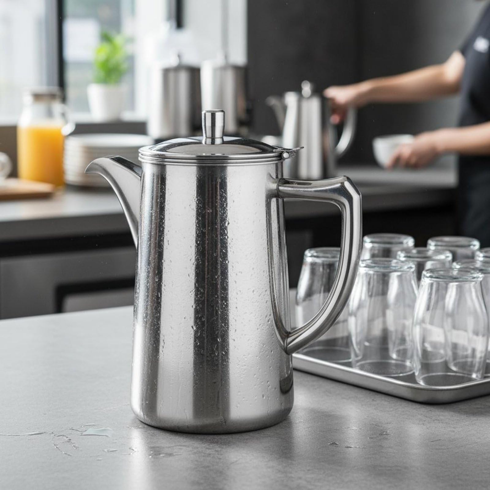 Brocca per Acqua in Acciaio Inossidabile 304 con Capacità Generosa E Finitura per Succo E Bevande Fredde Adatta per Pranzi E Riunioni con Ospiti, Moderno, Con Beccuccio Lungo