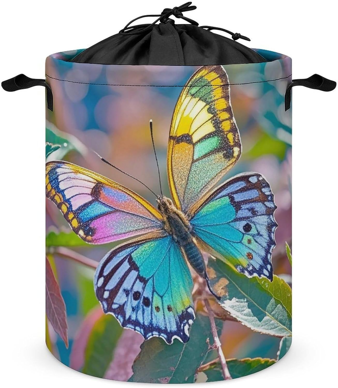 Colorful With Butterfly Laundry Bag Large Collapsible Laundry Baskets Freestanding Waterproof Clothes Hamper with Handles & Drawstring for Laundry Room Bedroom Bathroom