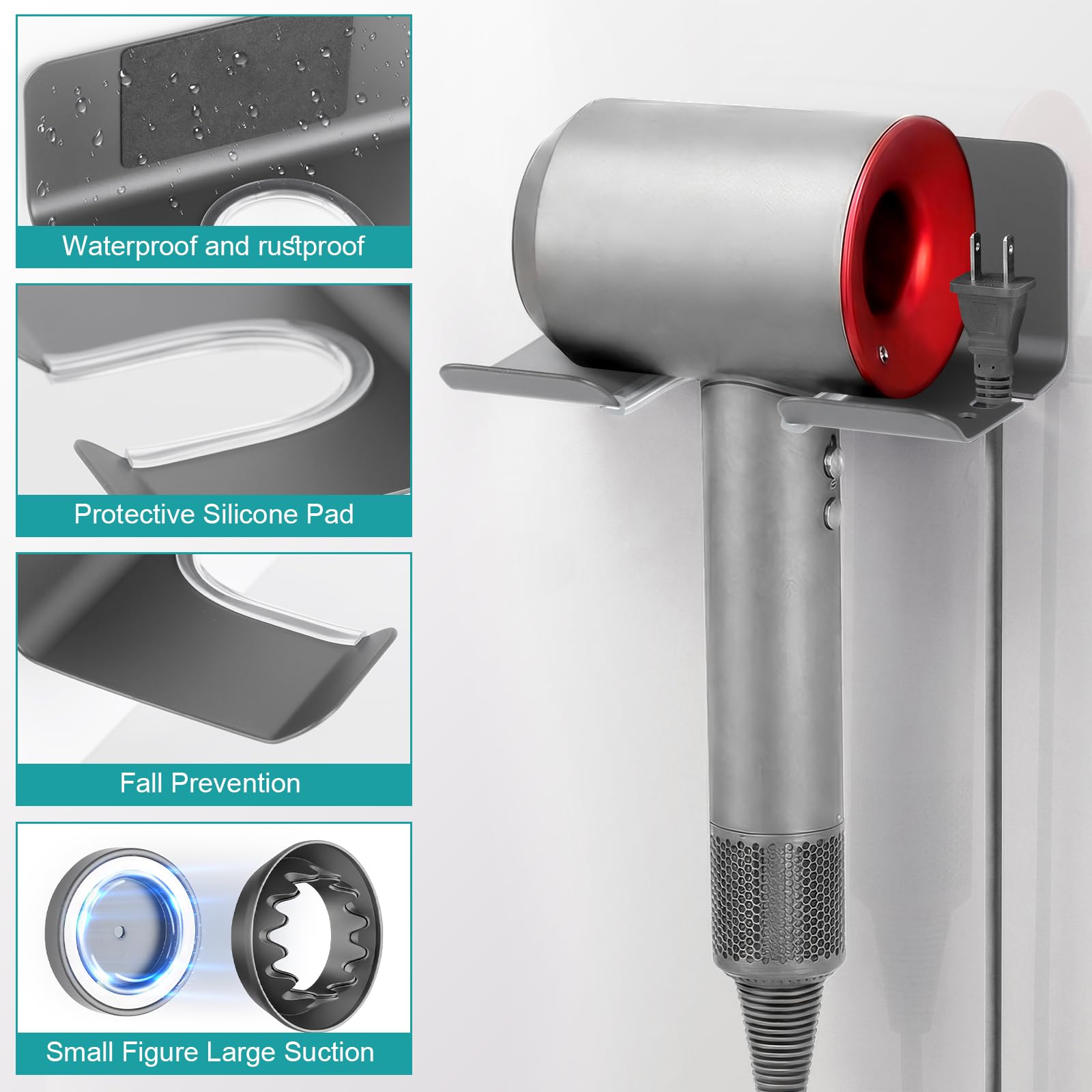 Supporto per asciugacapelli compatibile con Dyson, supporto per asciugacapelli senza foratura, compatibile con Dyson, supporto da parete compatibile con lega di alluminio Supersonic, gestione dei