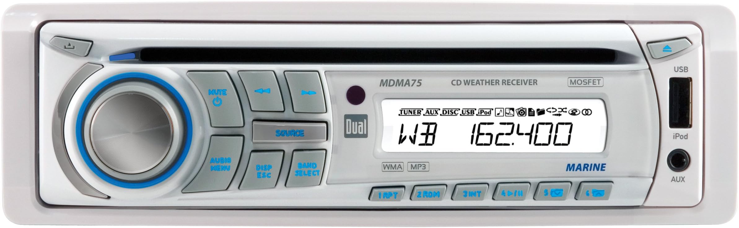Dual Electronics MDMA75 Marine CD Receiver with NOAA 7-Channel Weatherband Tuner and Direct USB Control for iPhone/iPod Devices