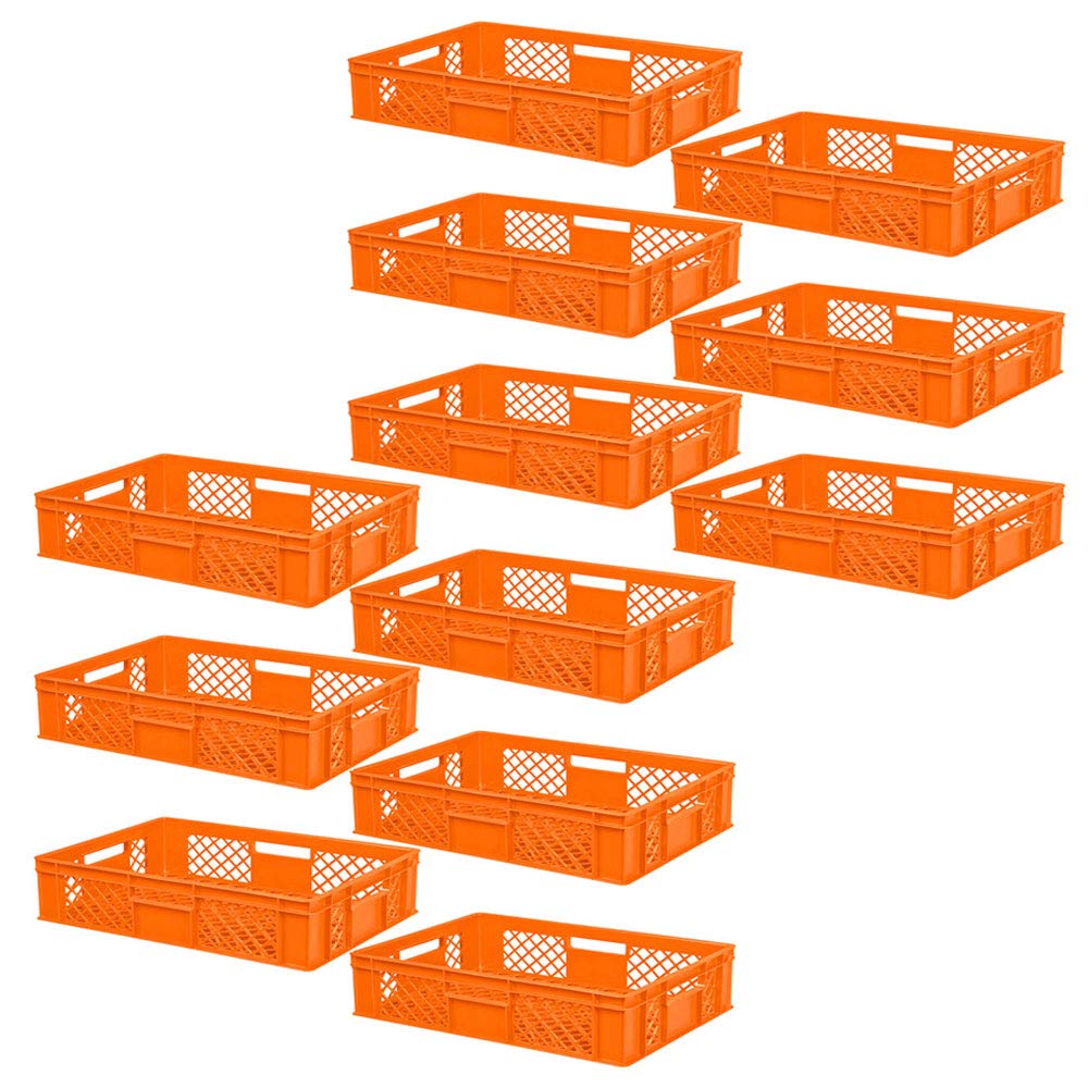 BRB 12x Eurobehälter/Stapelkorb durchbrochen, PE-HD, Industriequalität, lebensmittelecht, LxBxH 600x400x150 mm, orange