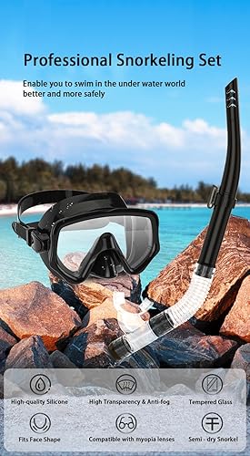 Miniatura 9 de Equipo de esnórquel para adultos, juego de esnórquel seco máscara de buceo, vista panorámica de 180°, equipo de esnórquel profesional, máscara de