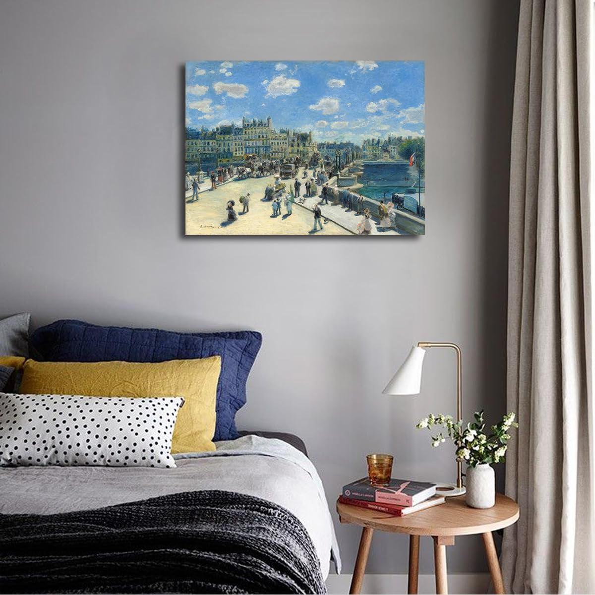 TOANGWALL Klasyczny Most Paryż Płótno Wall Art Wejście Pierre Auguste Renoir Le Pont Neuf Impresjonista Słynny Plakat Oprawiony Do Salonu Dekoracji 90 x 110 cm
