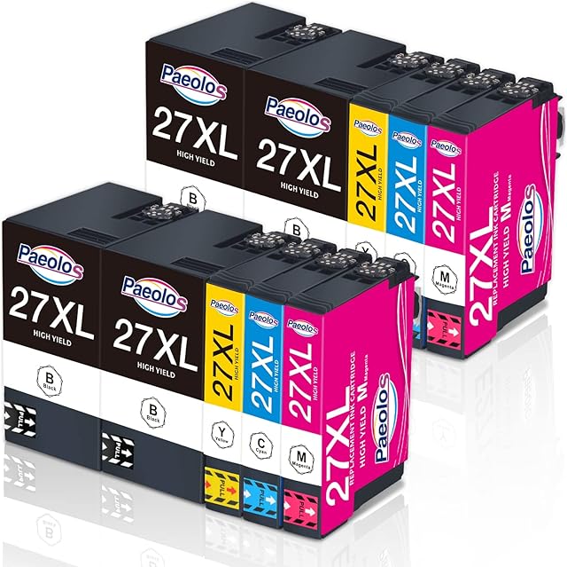 Paeolos Replacement for Epson 27XL Ink Cartridges Multipack,Epson 27 for Epson Workforce WF-3620DWF WF-3640DTWF WF-7110DTW WF-7210DTW WF-7610DWF WF-7620DTWF WF-7710DWF WF-7715DWF WF-7720DTWF,10-Pack