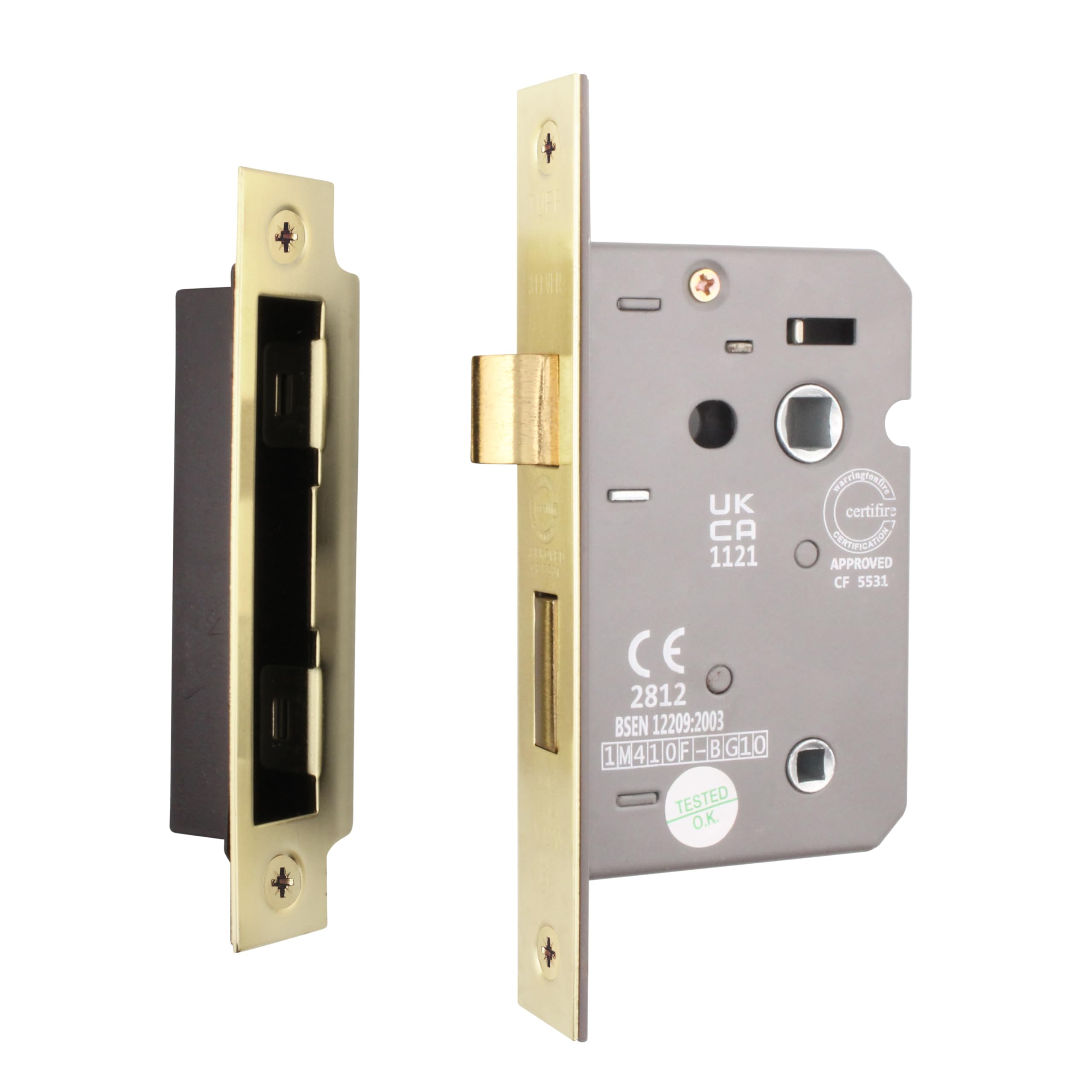 Eai Satin Brass Bathroom Lock - Fire Rated & Ce Approved Mortice Door Lock 80Mm / 3 Inch