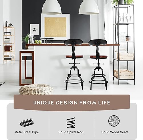 Miniatura 35 de Diwhy Taburete de mostrador industrial vintage, silla giratoria ajustable de altura de encimera de cocina, taburete con marco de metal, 20.47-26.77