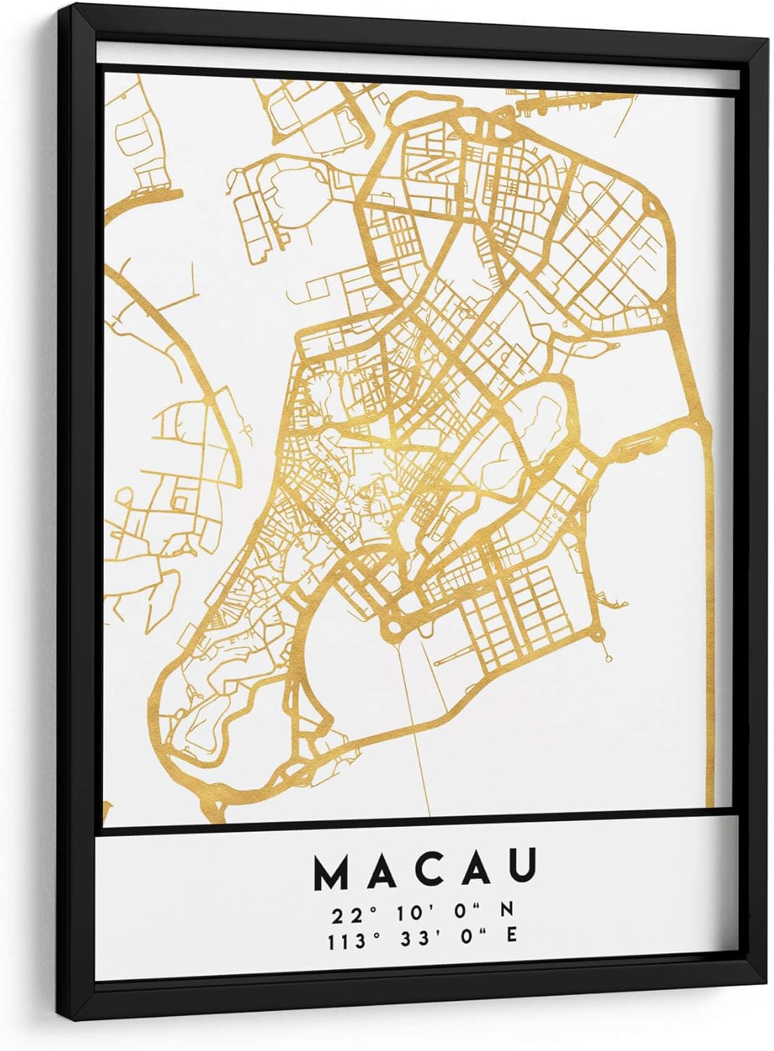 Canvas Lab | Macau, 1 Maps 3 32 by Emiliano Deificus | 11 x 15 in | Fine Art Framed Print, Frame Color: Black | Cities, Illustrations, Maps, Minimalist, Travel, Drawing, Modern, Countries