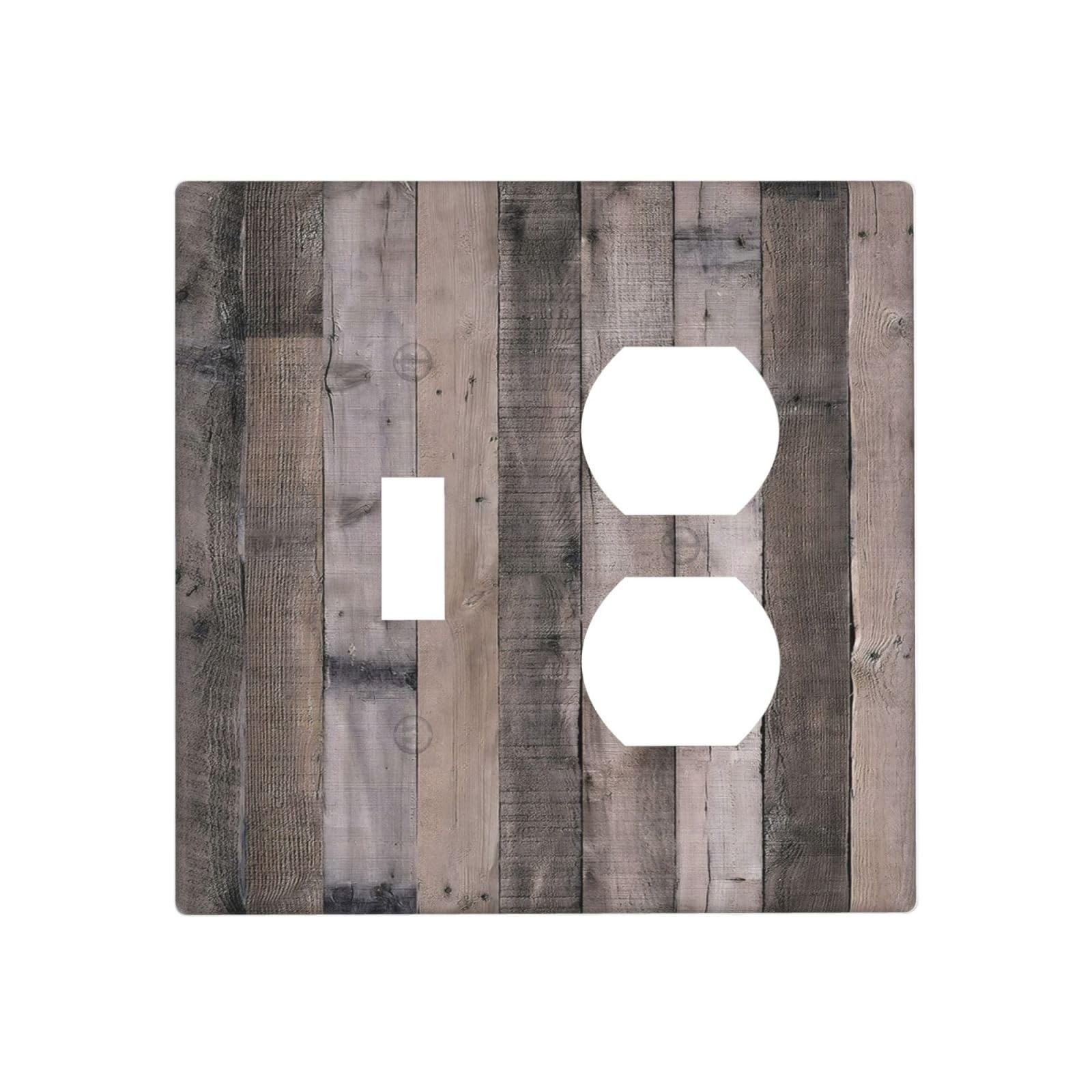 Plaque murale double interrupteur gris vintage en bois rustique pour deco salon