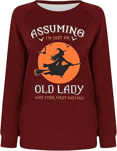 Miniatura 3 de Mzkdieey Halloween Witch Sweatshirt Women Assuming I'm Just An Old Lady Was Your First Mistake Shirt Long Sleeve Pullover Top