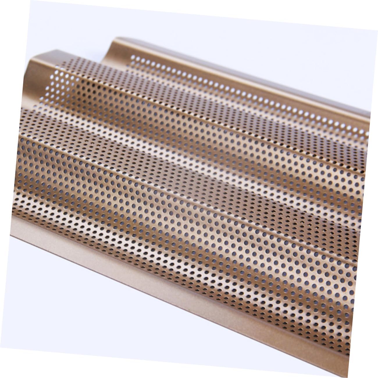 Golden Carbon Steel Bread Bakeware 3-slot Perforated Artisan Baguette Pan Non-stick Mini Loaf Mold for Oven Baking and Home Use