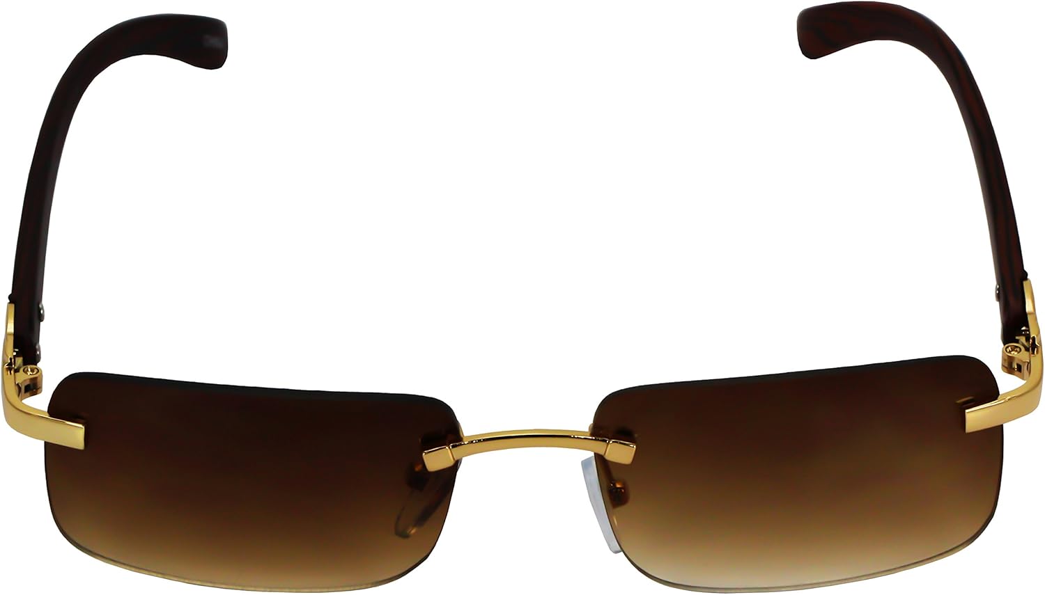 Elite Slim Rimless Rectangular Metal & Wood Art Aviator Sunglasses - Image 3