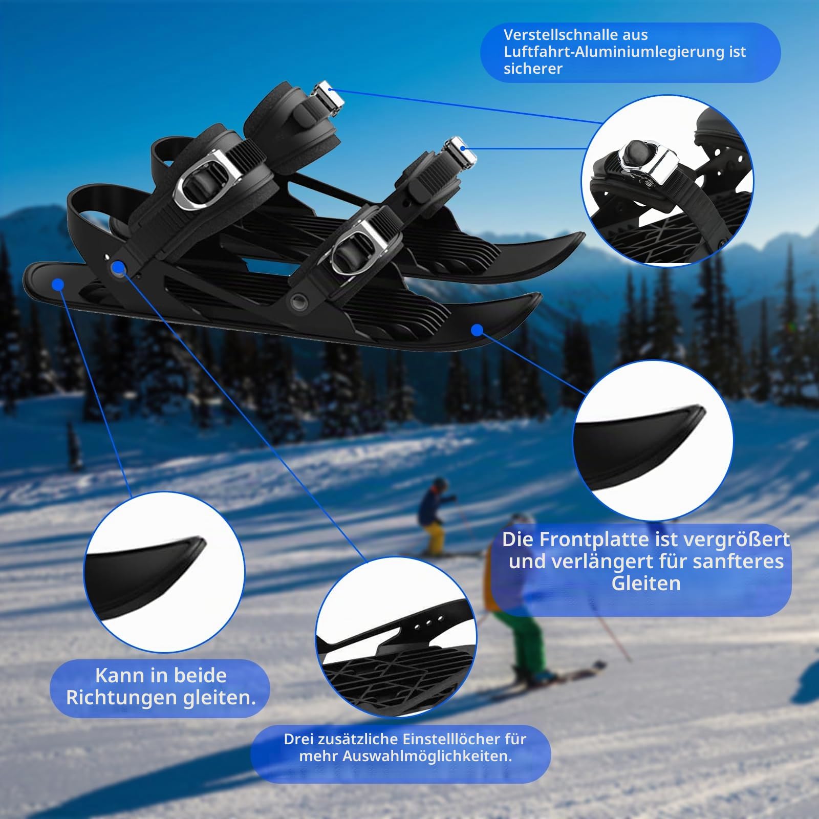 Mini Short Ski Skates for Snow，Mini Short Ski Skates for Snow Pro Version,Adjustable Short Mini Ski Skates,Short Snowskates Snowblades Skiboards for Winter Sport Skiing Equipment