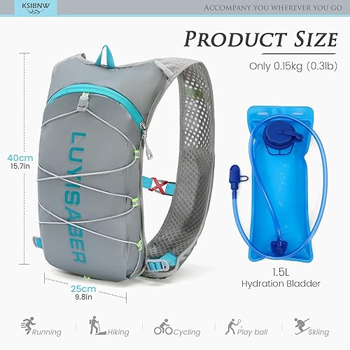 Miniatura 3 de KSIBNW Mochila de hidratación para correr, mochila de hidratación ligera con vejiga de agua de 1.5 L, transpirable y resistente al sudor, mochila