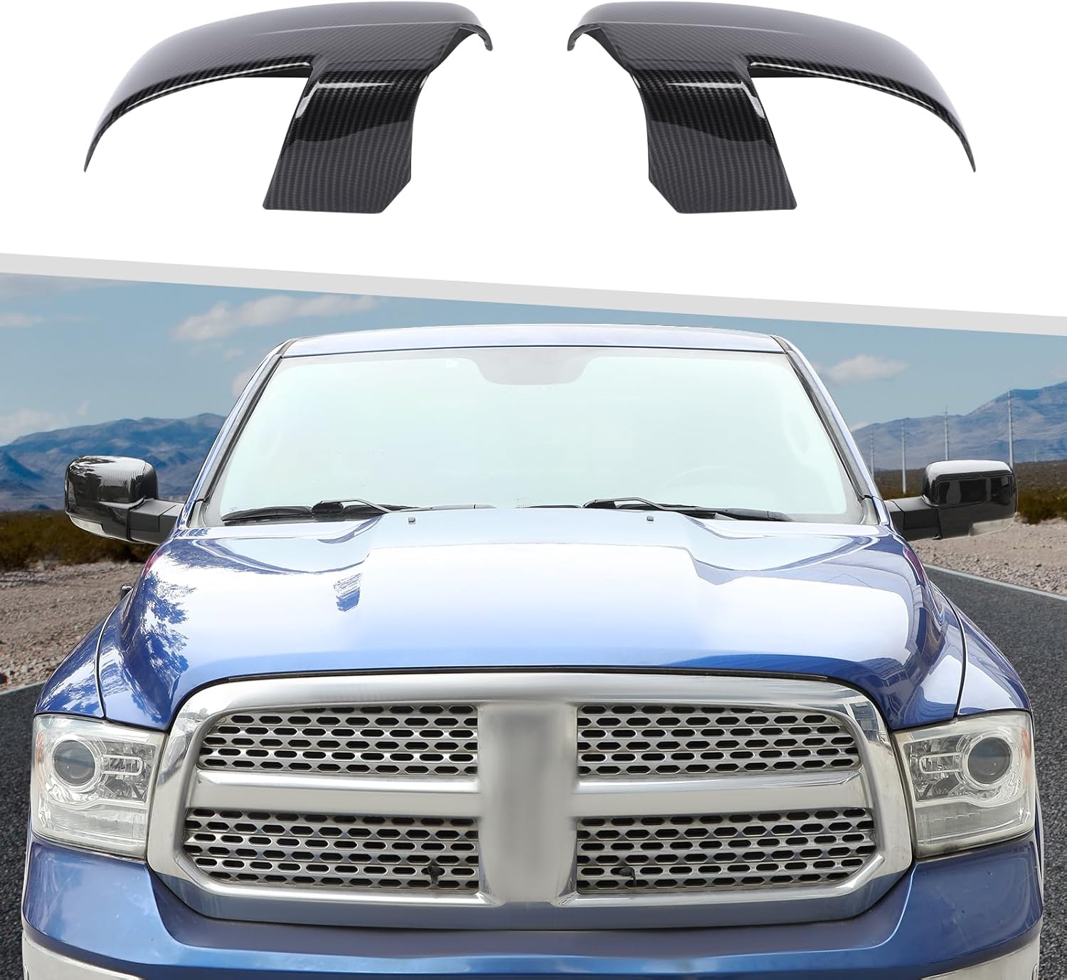 Jimen Fit for Dodge Ram 2011-2017, 2PCS Driver Side & Passenger Side Mirror Cover Caps (Carbon Fiber)