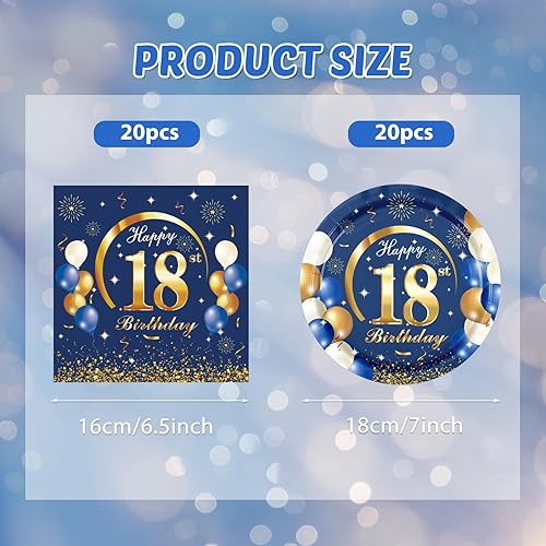 Miniatura 3 de 40 unidades, 40 unidades, decoraciones de cumpleaños n. 70 para hombres, azul marino y dorado, incluye platos, servilletas para decoración de fiesta