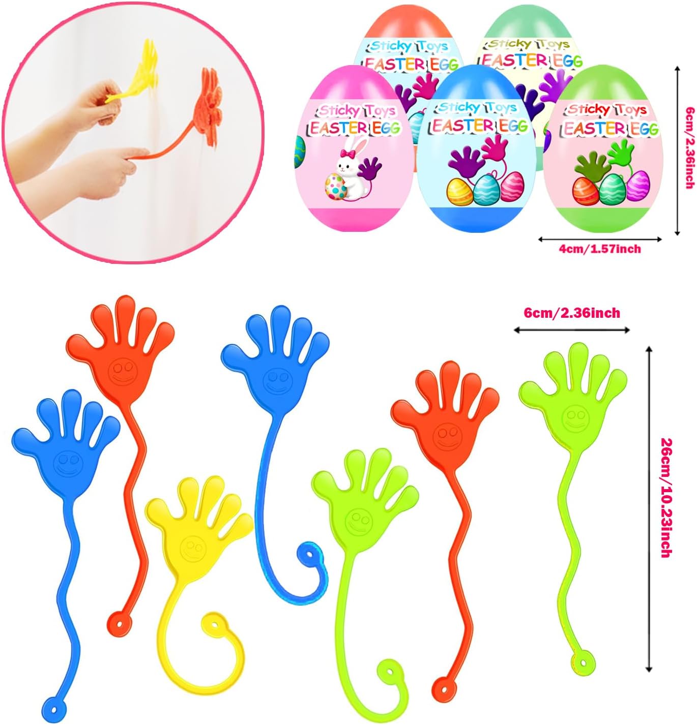 Holydeck 24 Pack Prefilled Easter Eggs with Sticky Hand Toys for Kids Girls Boys Easter Basket Stuffers Party Favors Egg Fillers Classroom Prizes