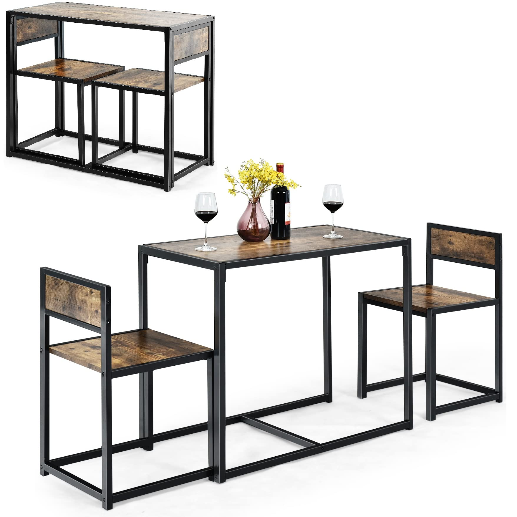 GIANTEX Set di Tavolo da Bar da 3 Pezzi, Set 3 Pezzi con 2 Sedie e Tavolo, Piccolo Tavolo da Cucina per 2 Persone, Tavolo da Bistrò, 3 Colori