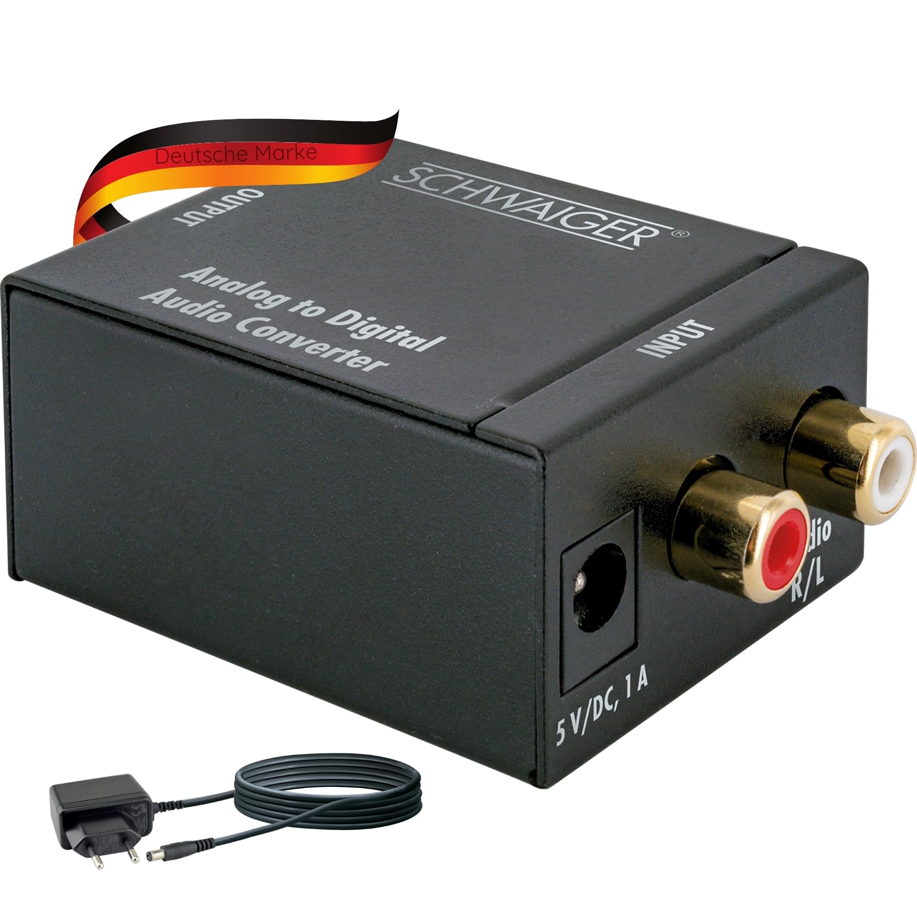 SCHWAIGER ADW100 513 Audio Konverter Analog zu Digital Audioconverter Audiowandler Audiokonverter Toslink Cinch Koaxial