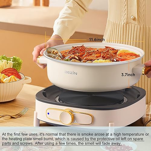 Miniatura 2 de Dezin Olla eléctrica Shabu Shabu con olla extraíble, olla caliente antiadherente de 5 L con control de potencia múltiple, olla eléctrica de 3.7