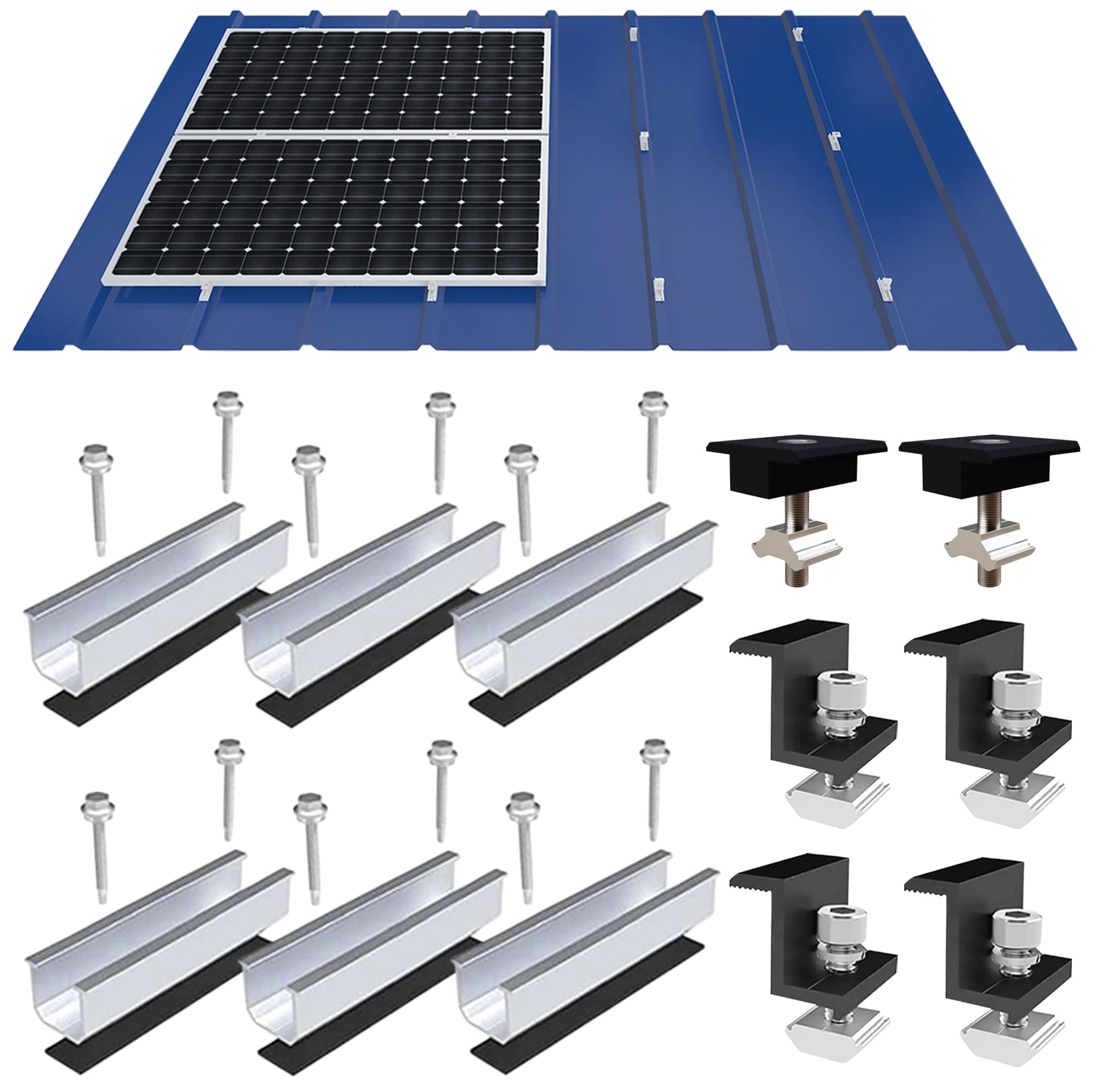 Solarpanel Halterung Metalldach [Verstellbar & Korrosionsbeständig] – Solarmodul Halterung Flachdach mit 12cm Schienen (Einfache Installation & Wasserdicht) - Flachdachhalterung Solar