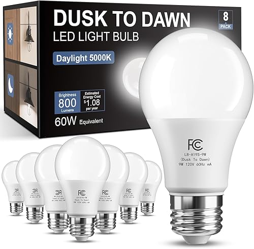 Miniatura 7 de TJOY Bombillas LED A19 con sensor de luz para exteriores, bombilla LED A19, bombilla de fotocélula automática de encendido/apagado para iluminación