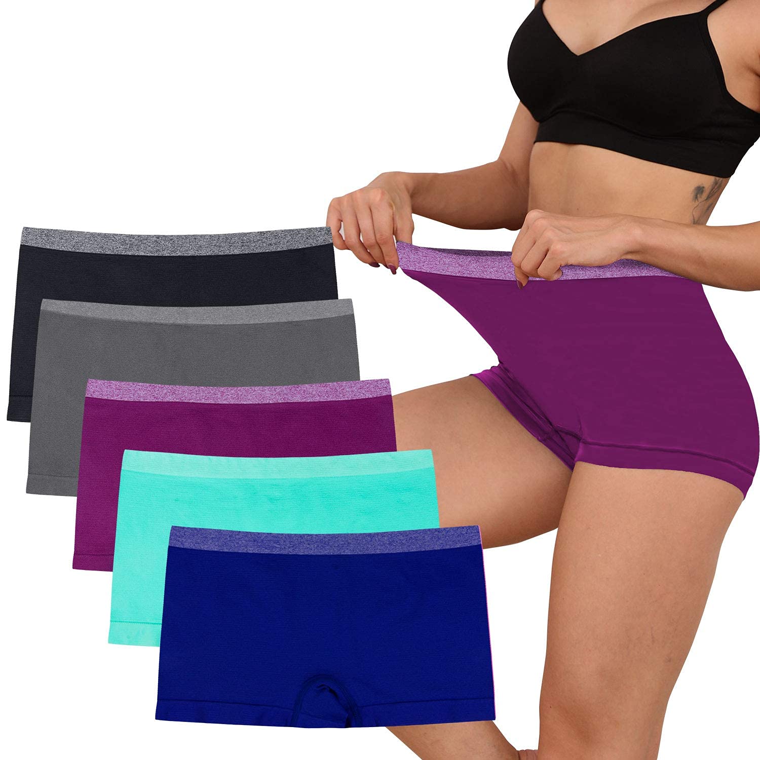 R Ruxia Women's B8-5 Boyshort Panties Seamless Underwear No Show Cheeky Panty Soft Stretch Boxer Briefs …