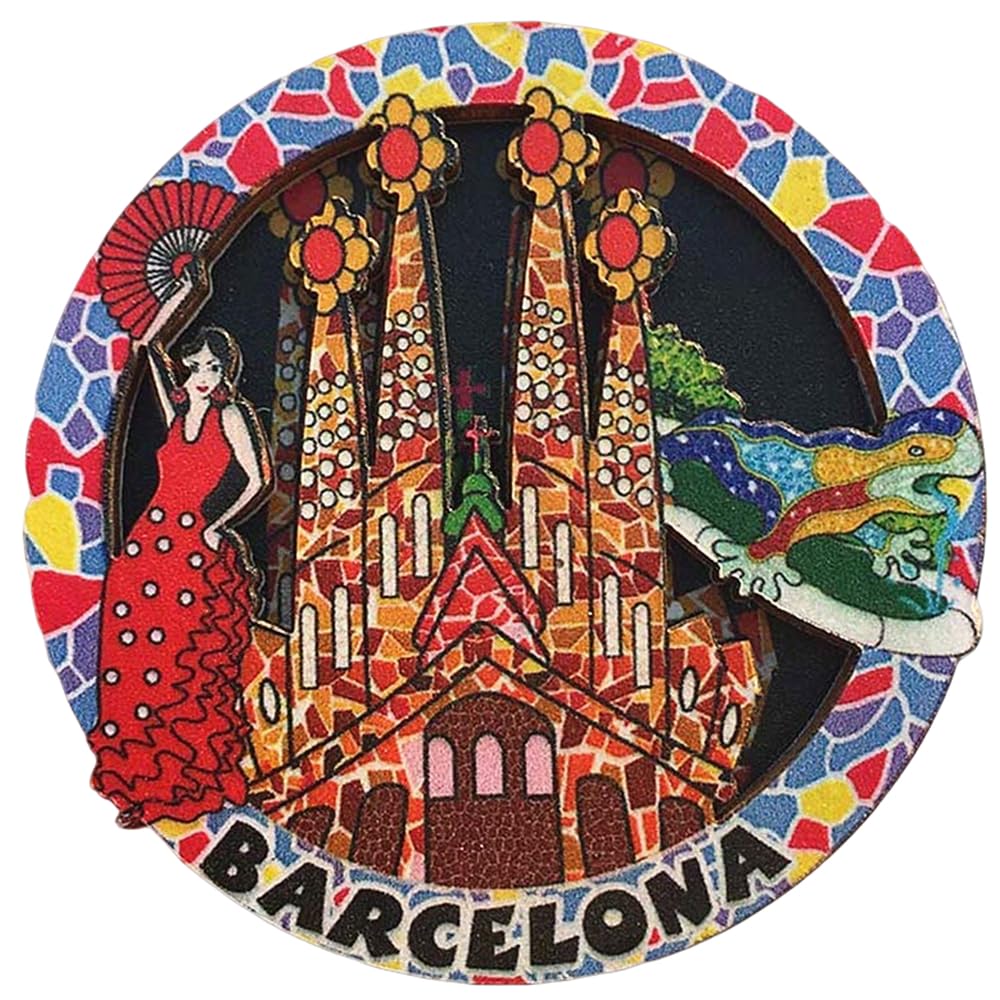 Muyu Magnet Barcelona Spain Wood Fridge Magnet Travel Souvenir Gift Collection Home Kitchen Decoration Magnetic Sticker, Refrigerator Magnet