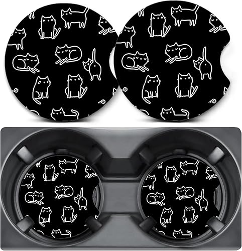 Paquete de 2 posavasos de automóvil para portavasos de automóvil, bonito diseño de gato, tapete de goma antideslizante de tamaño universal de 2.75