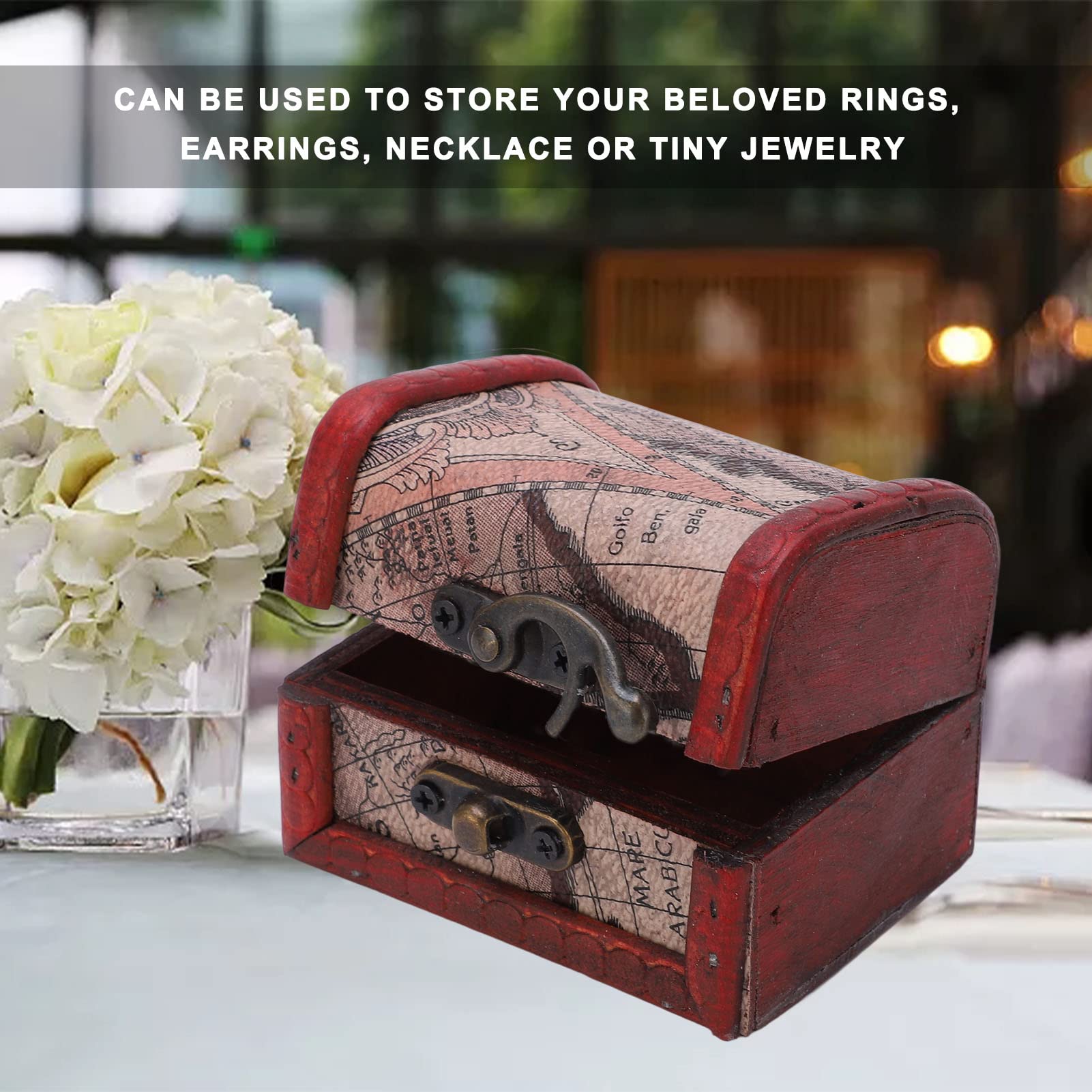 QANYEGN Wooden Jewelry Box, Retro Grass Tree, Safety Lock Small Jewelry Box for Safekee and Organizing