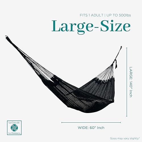 Miniatura 3 de Hamaca Maya tejida a mano La Casa de La Hamaca - 100% algodón para uso en interiores y exteriores, artesanía artesanal prémium de México (negro,