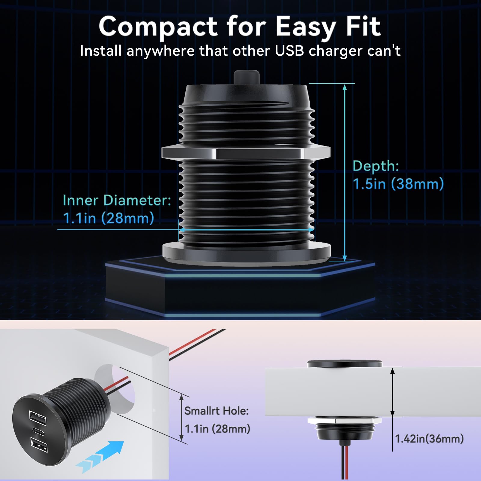 4 STK. GIBBAB 72W USB-C Steckdose 12V Aluminium Einbau PD3.0 36W & 2xQC3.0 | 36W PD3.0 + 2x18W QC3.0 USB 12V Einbau Steckdose, 3 Ports Aluminium für Wohnmobil, Camper, Boot & LKW, schnellladen