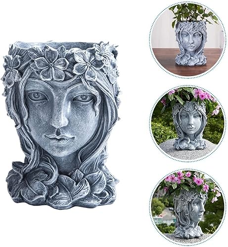 Miniatura 7 de Maceta de cara para suculentas, bonita maceta de resina con orificio de drenaje para plantas de interior y exterior (A-gris)