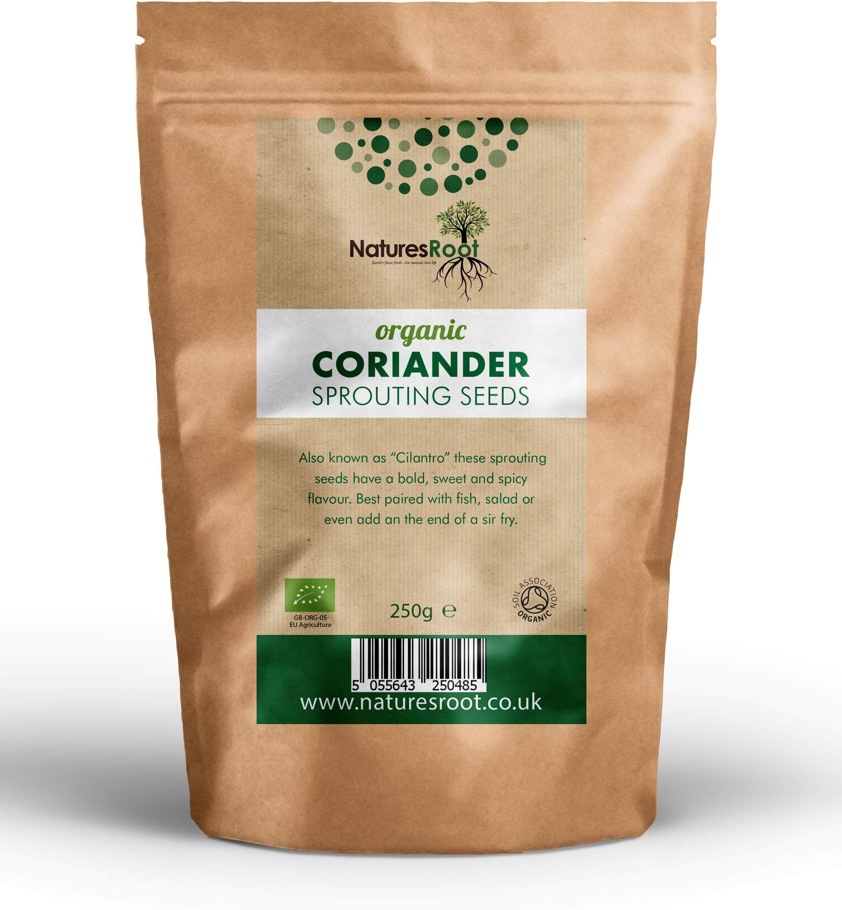Natures Root Organic Coriander Sprouting Seeds 250g - Cilantro Sprouts | Non GMO | Microgreen Sprouts | Garden Planting | Vegetable Gardening