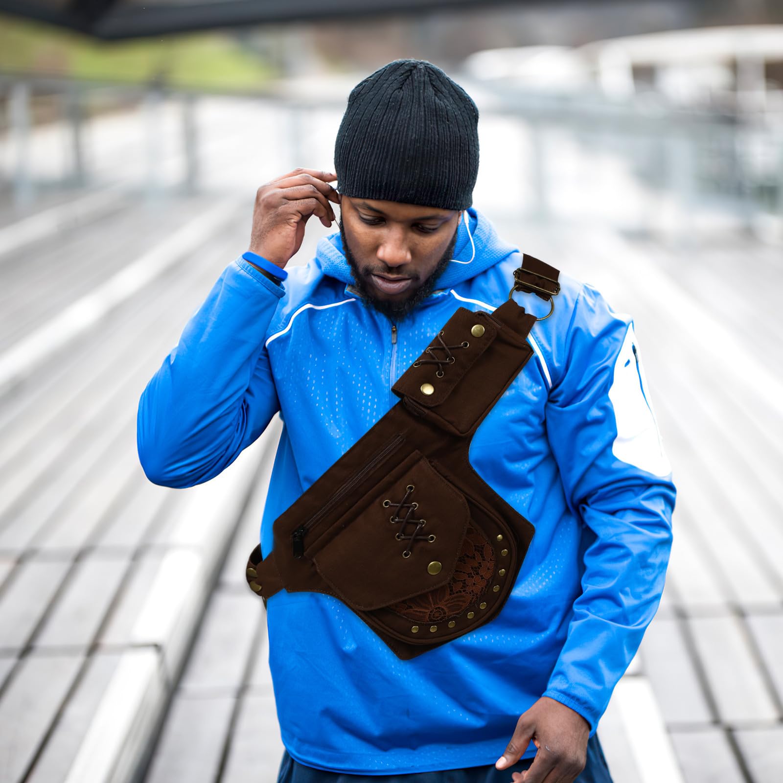 Veemoon Banane Poche Téléphone Portable Support, Multi-Poches, Tissu Coton Fer, pour Jogging et Voyage, Léger
