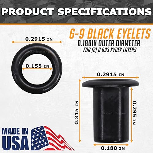 Miniatura 3 de Paquete de 100 HolsterSmith Ojales recubiertos negros  (#6-9 de longitud)  (316 pulgadas de diámetro)  (fabricados en Estados Unidos)  Remaches para