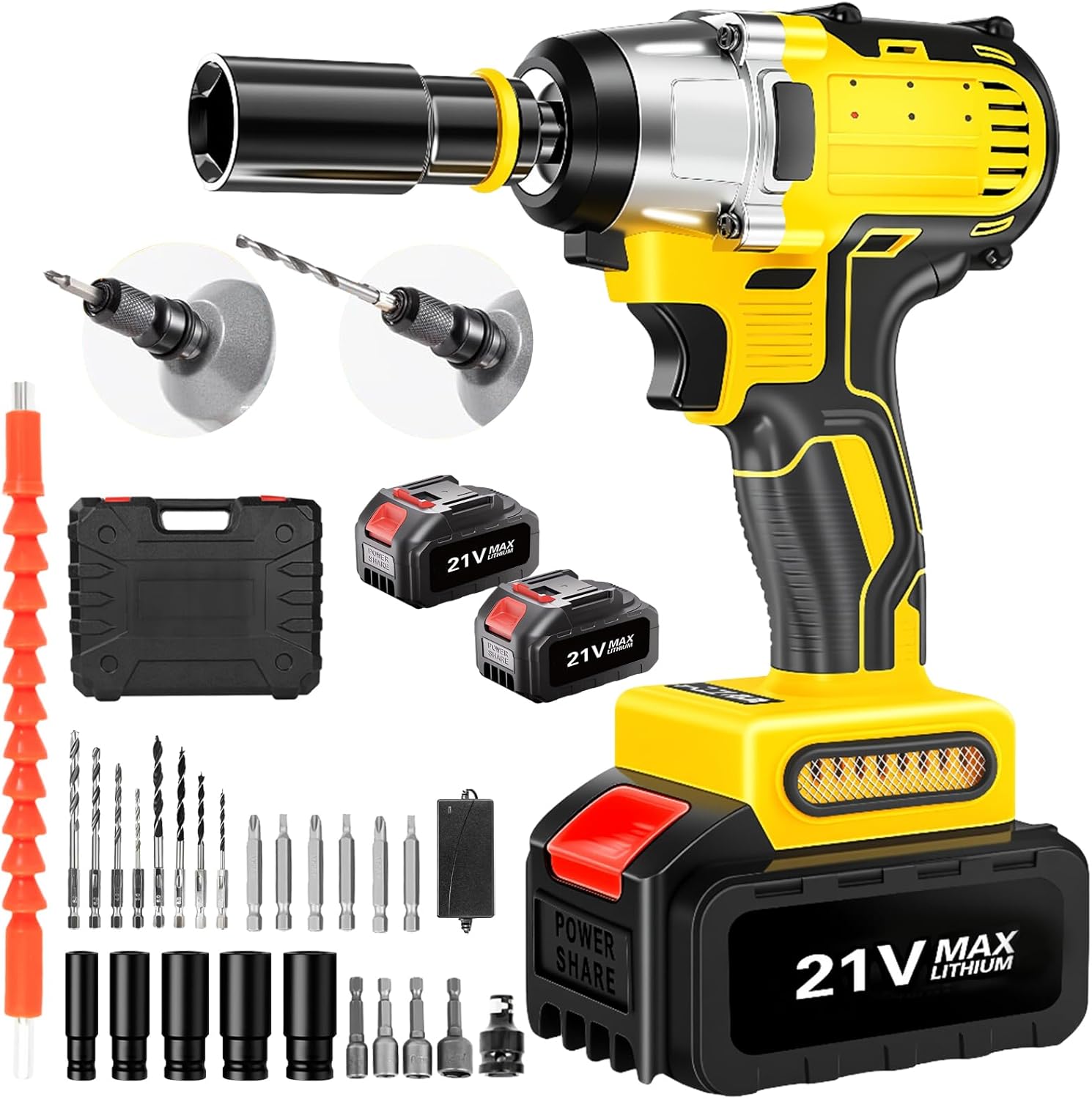 ALSO GO Cordless Impact Wrench, 650N.m/479Ft-lbs Brushless Impact Wrench, 1/2" 3300RPM High Torque Impact Gun, 2x 4.0Ah Battery, 5 Sockets, 8 Drill, 6 Screws, Electric Impact Driver for Car/DIY