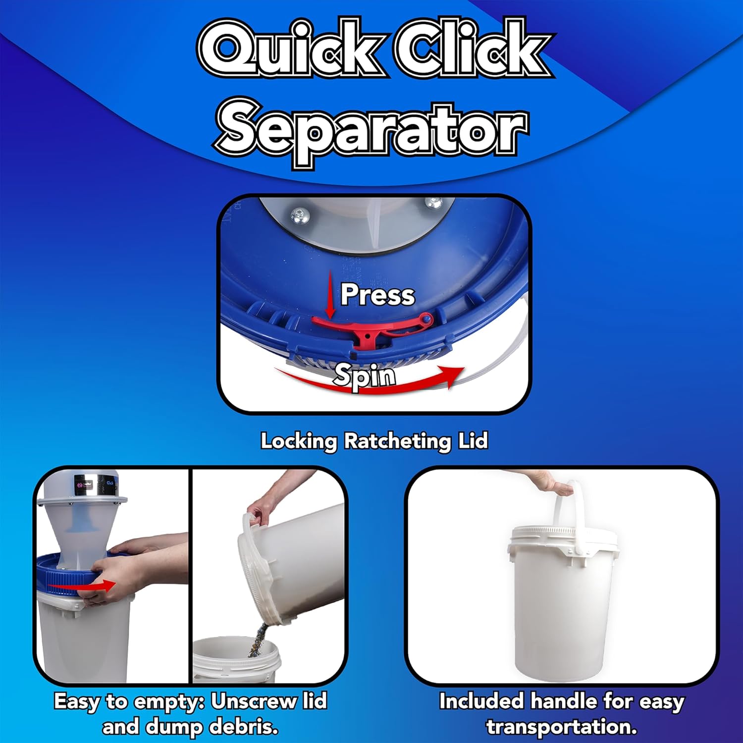 Assembled Quick Click Separator with 5 Gallon Locking Bin and 10 Ft. Commercial Dust Collection Hose