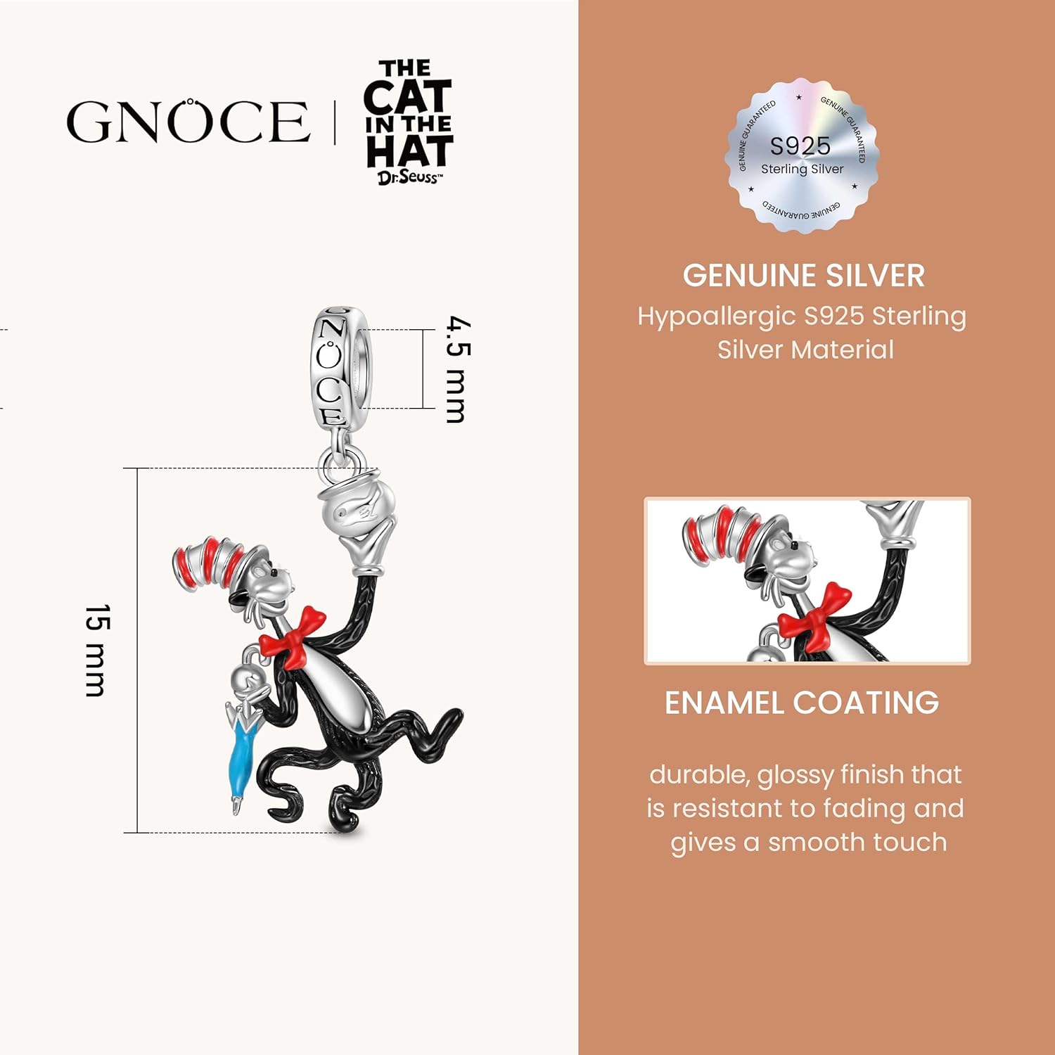 GNOCE The Cat in the Hat with Umbrella Fishbowl Pendant Dangle Charm Bracelet for Women, S925 Sterling Silver Dangle Charms for Women Wife, Valentine‘s Day, Mother’s Day Jewelry