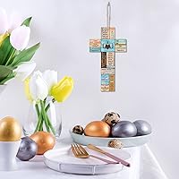 Vista 5 de Jetec Decoración de pared con cruz cristiana de Pascua, cruz de madera, fe religiosa, versículo bíblico, letrero de pared o mesa para Pascua