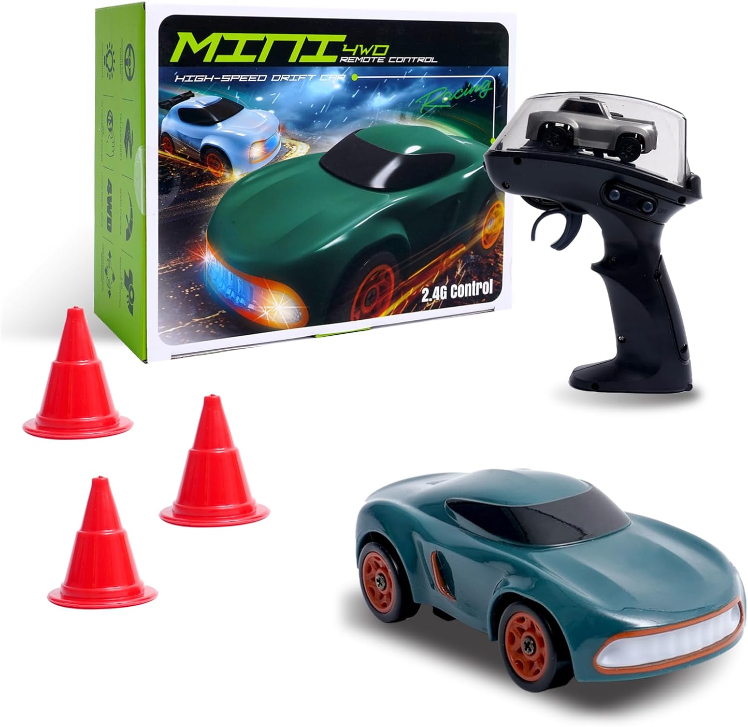 Mini RC Car, 1:64 Scale Supercar, Toy Car & Remote Control Integrated Design, 26km/h High Speed, Fun MINI RC Vehicle. (Green+Black)