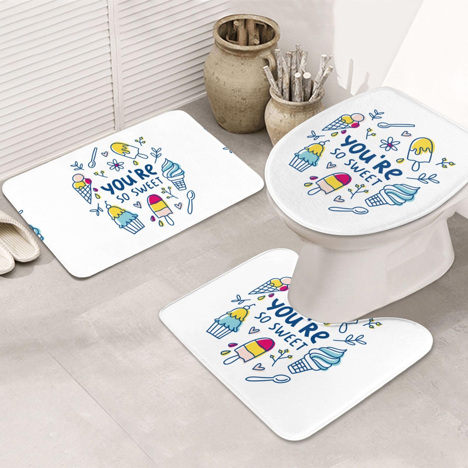 You are so Sweet Badezimmerteppich-Set, 3-teilig, weich, rutschfest, extra weich, saugfähig, waschbar und trocken, 80 x 50 cm