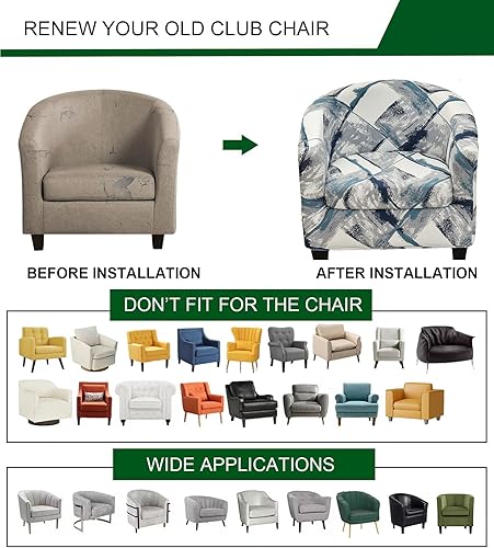 Miniatura 6 de CRFATOP Funda estampada para silla de bañera de 2 piezas, fundas para sillón de club, fundas de poliéster elásticas para sillas de barril redondo,