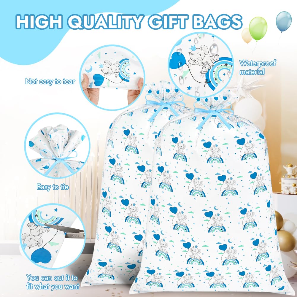 Extra Large Baby Boy Gift Bags 2-Pack - 36x56 Inch Blue Plastic Wrap Sacks For Showers