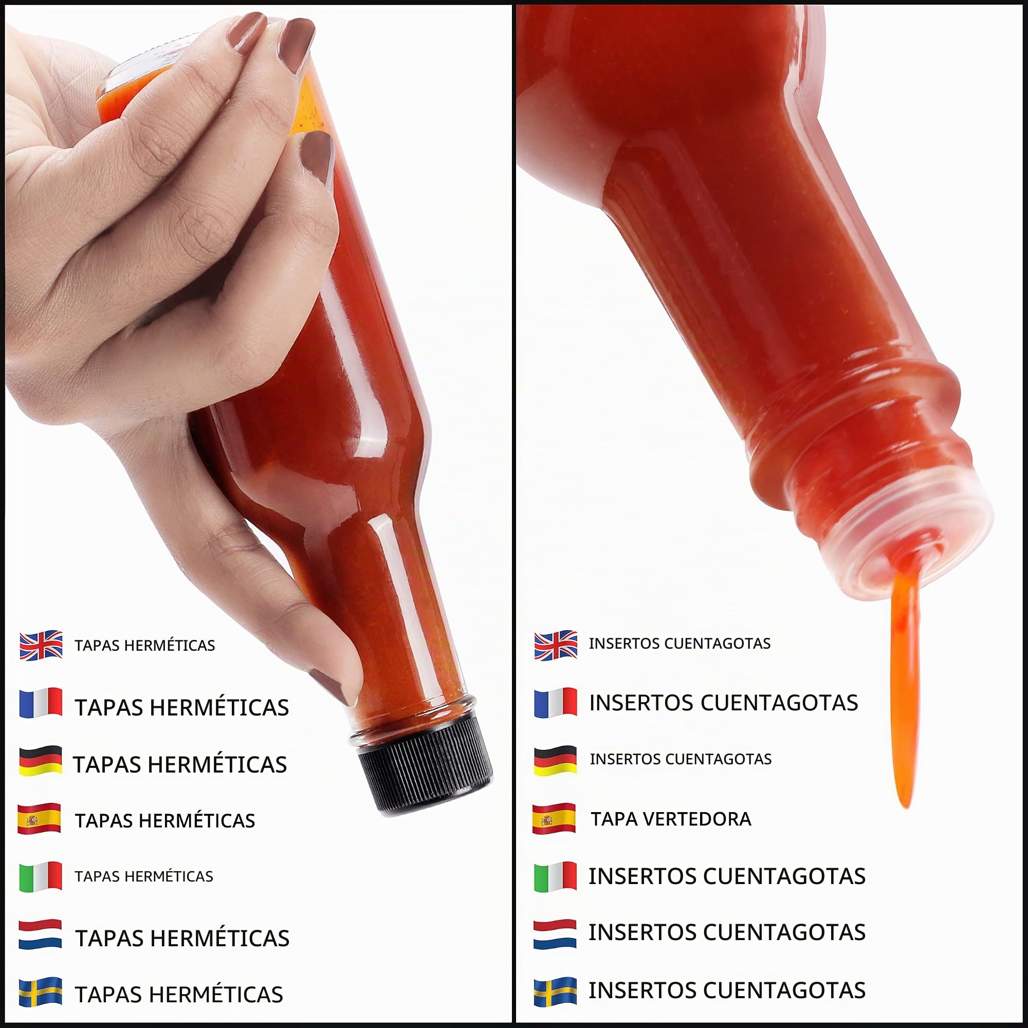 Belle Vous Mini Botellas Licor Transparente para Salsa Picante (Pack de 12) 150 ml - Botellas de Vidrio para Licores con Tapa de Rosca y Pico Servidor para Aceite, Licor, Vinagre, Aderezo y Más